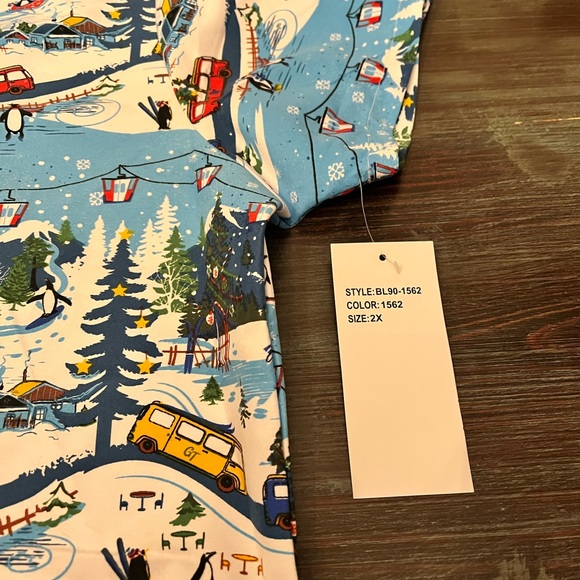 Serene Scrub Top with pockets 2xl- RUNS SMALL fits like XL Winter scene - Picture 5 of 6